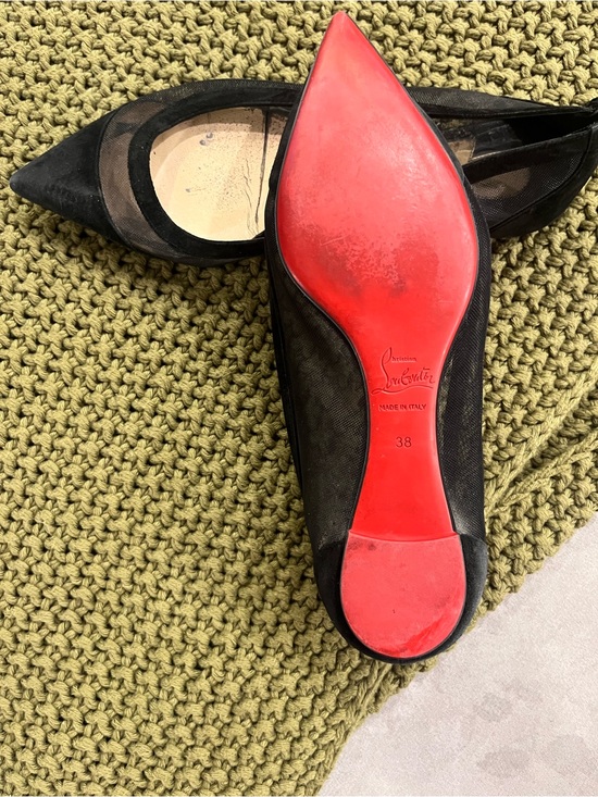 Christian Louboutin Shoes - Christian Louboutin Black Mesh Pointed Flats with Signature Red Sole